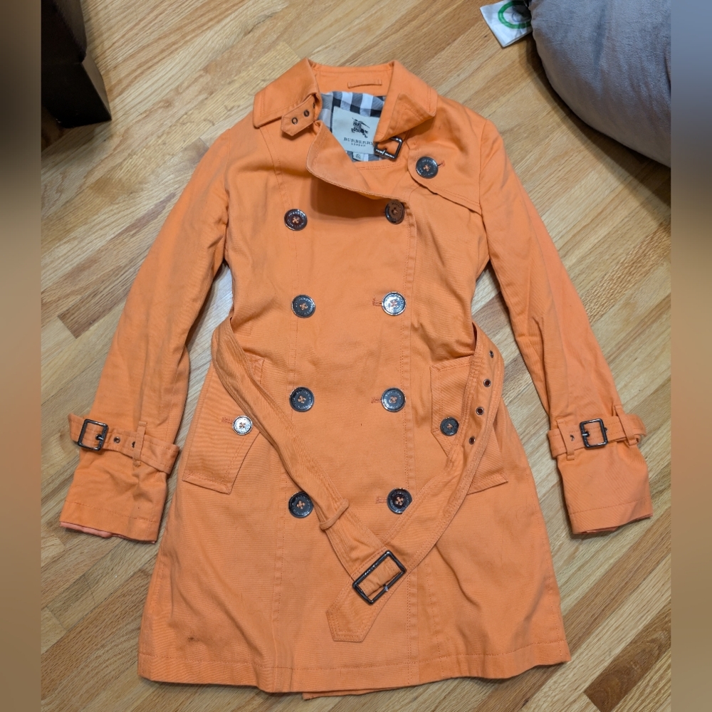 Burberry Orange Double-Breasted Trench Coat